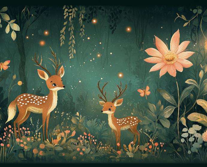 Papier peint forêt enchantée et cerfs