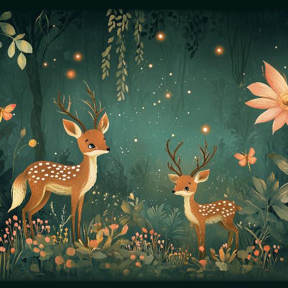 Papier peint forêt enchantée et cerfs