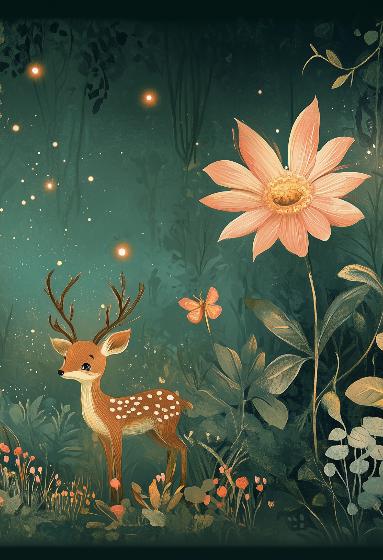 Papier peint forêt enchantée et cerfs