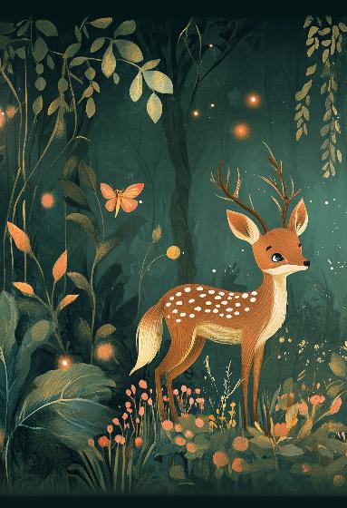 Papier peint forêt enchantée et cerfs