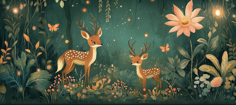 Papier peint forêt enchantée et cerfs