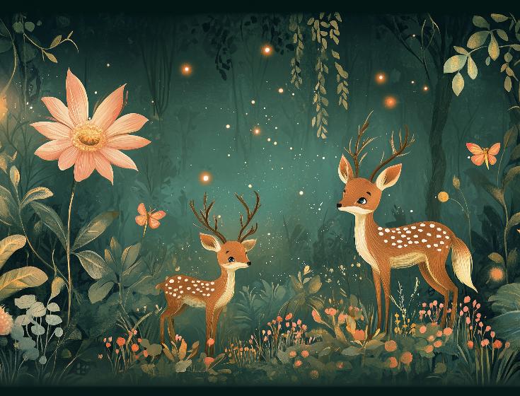 Papier peint forêt enchantée et cerfs