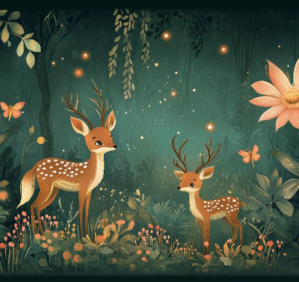 Papier peint forêt enchantée et cerfs