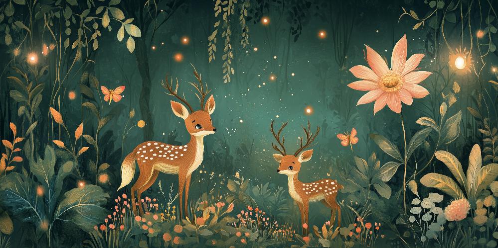 Papier peint forêt enchantée et cerfs