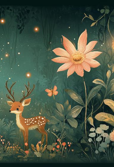Papier peint forêt enchantée et cerfs