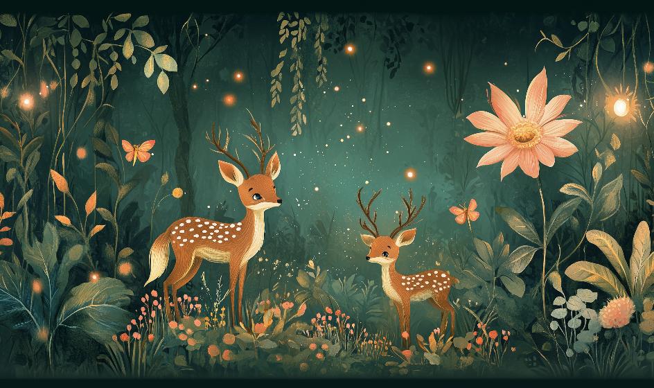 Papier peint forêt enchantée et cerfs