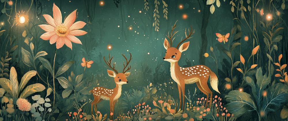Papier peint forêt enchantée et cerfs