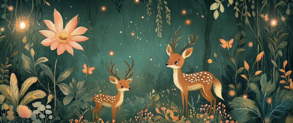 Papier peint forêt enchantée et cerfs
