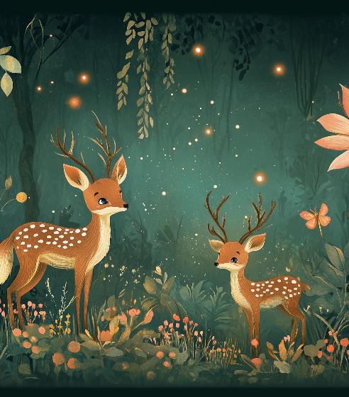 Papier peint forêt enchantée et cerfs
