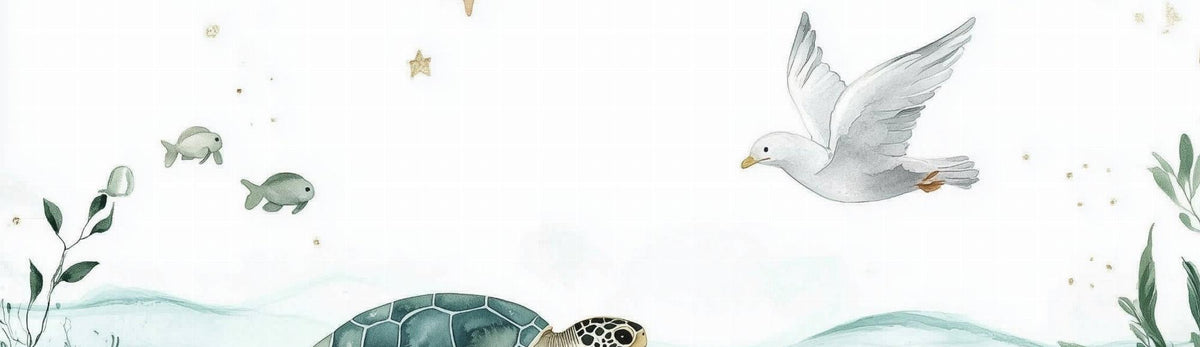 Papier peint océan tortue et étoiles dorées