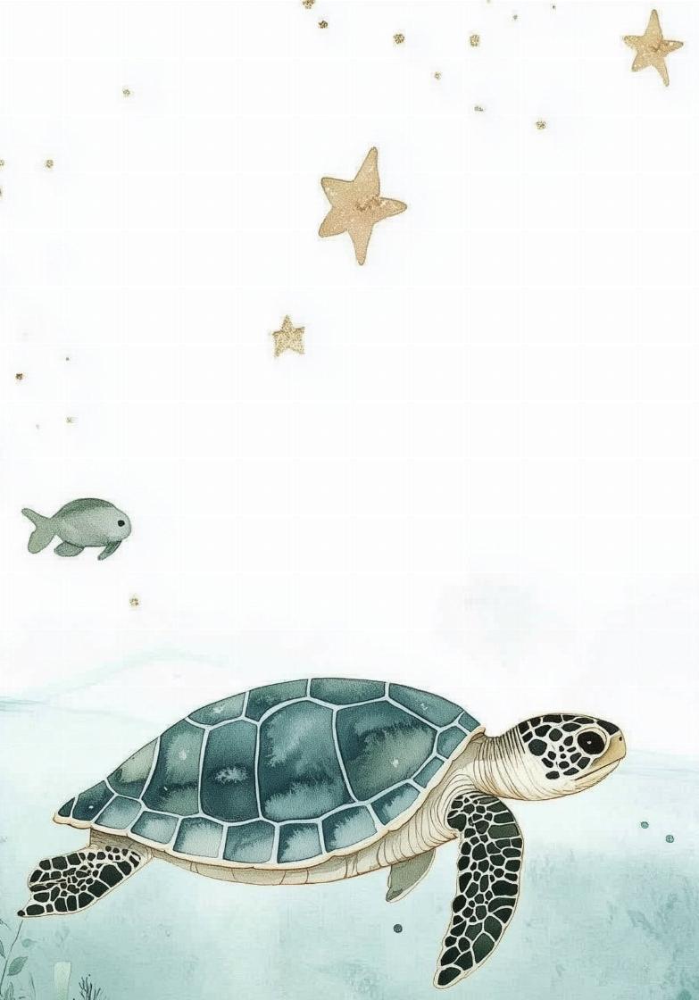 Papier peint océan tortue et étoiles dorées