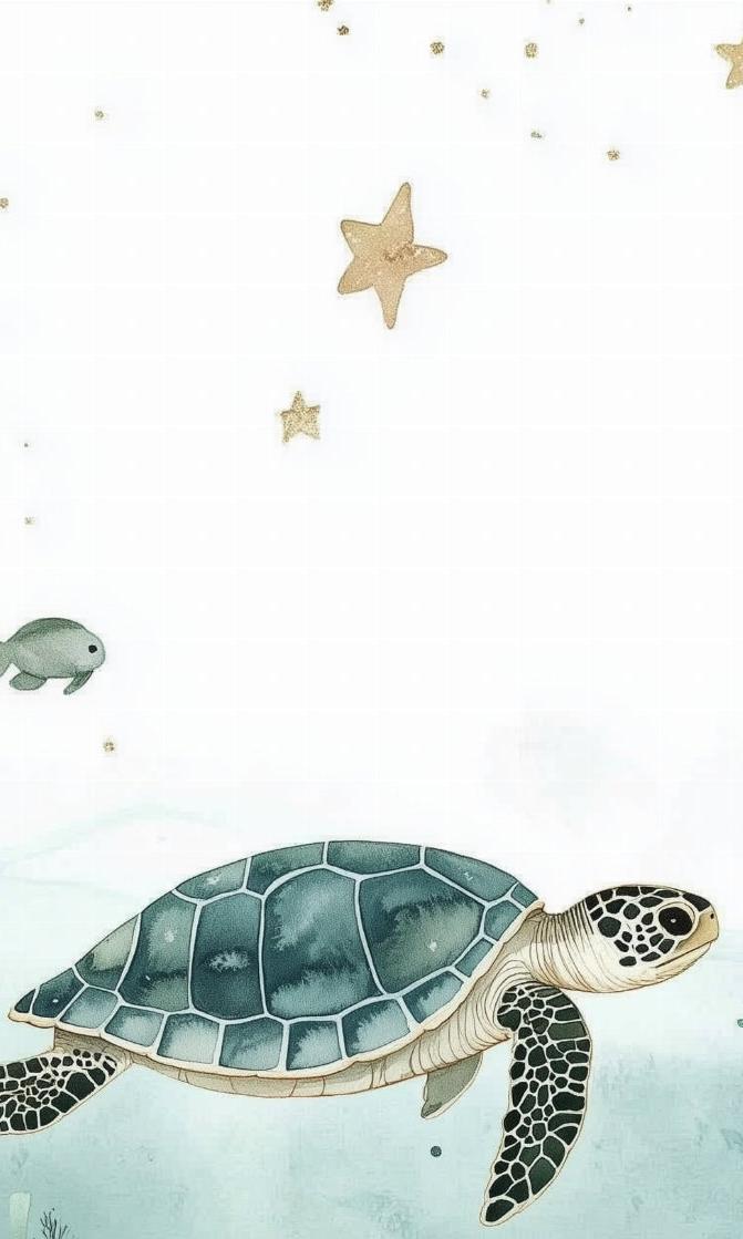 Papier peint océan tortue et étoiles dorées