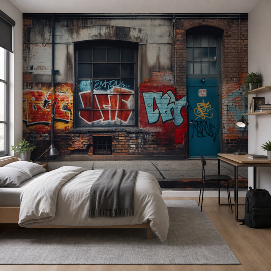 Papier peint trompe-l'œil street art industriel