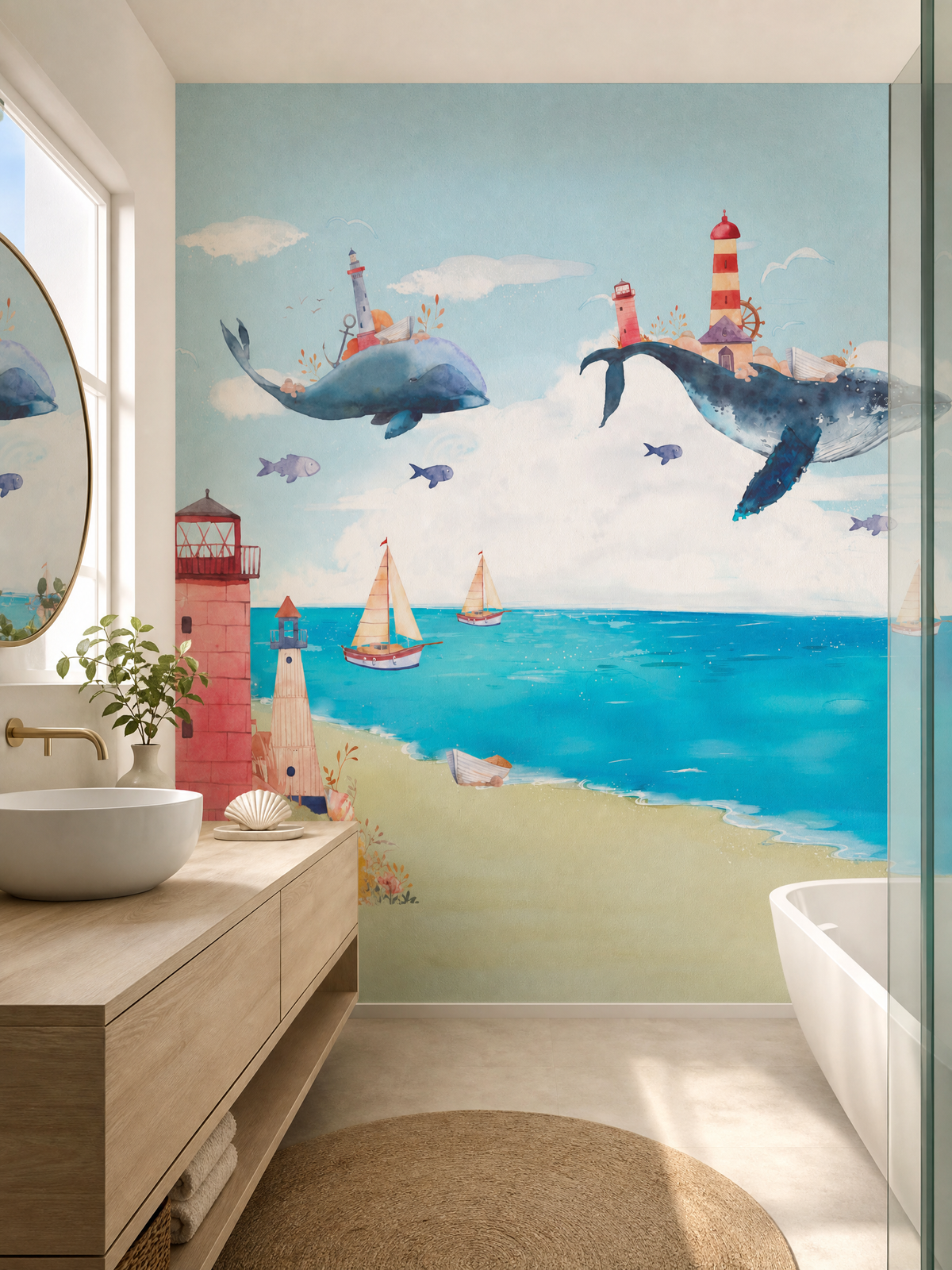 Papier peint chambre bébé baleine et océan
