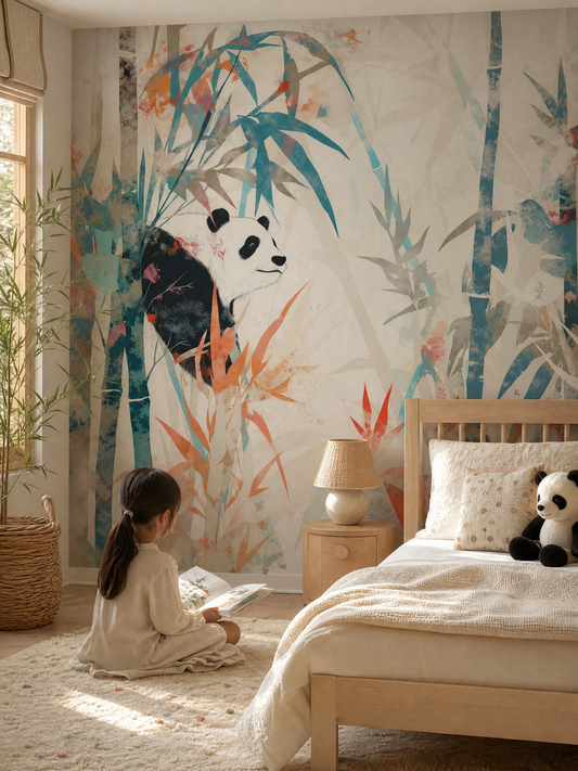 Papier peint panda forêt de bambous pastel