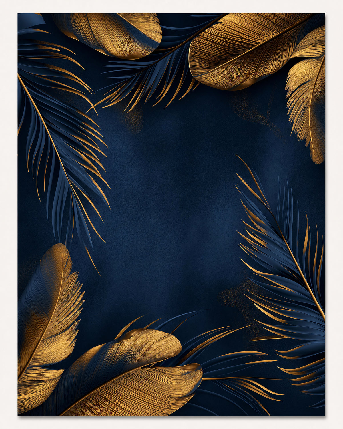 Papier peint plumes bleu et doré