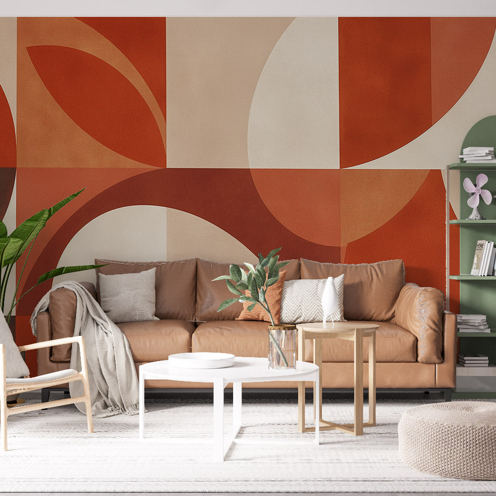 Papier peint art déco géométrique terracotta