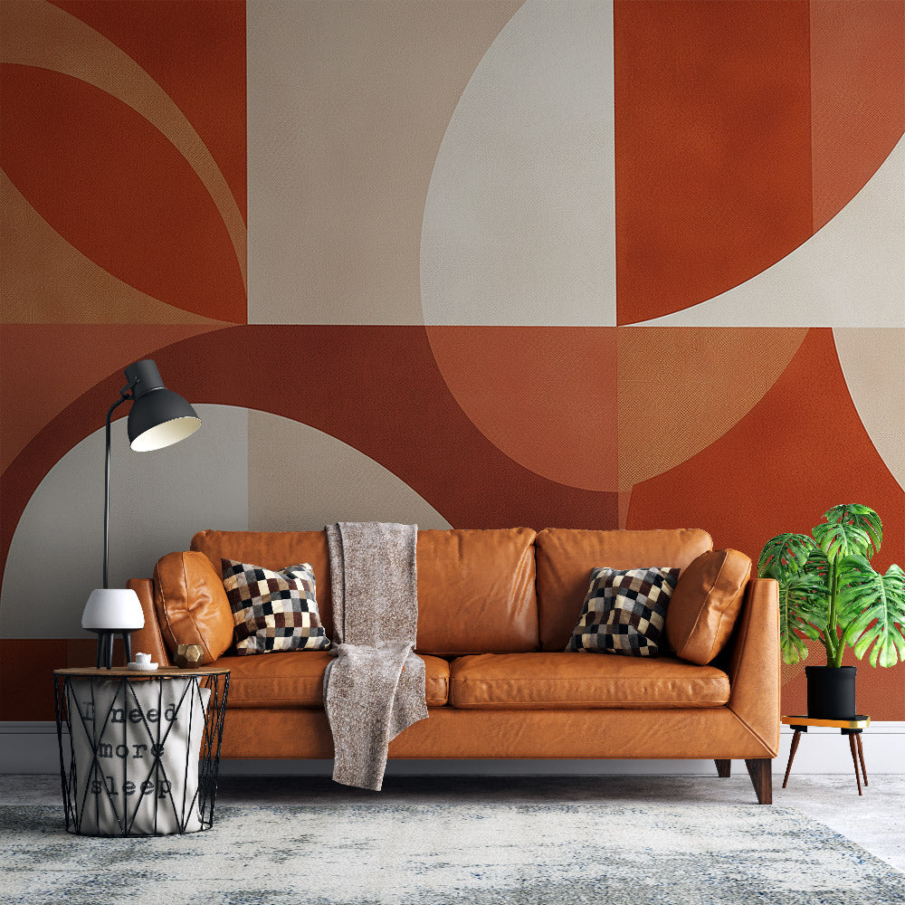 Papier peint art déco géométrique terracotta