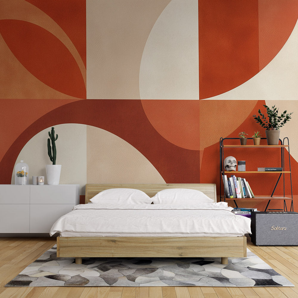 Papier peint art déco géométrique terracotta