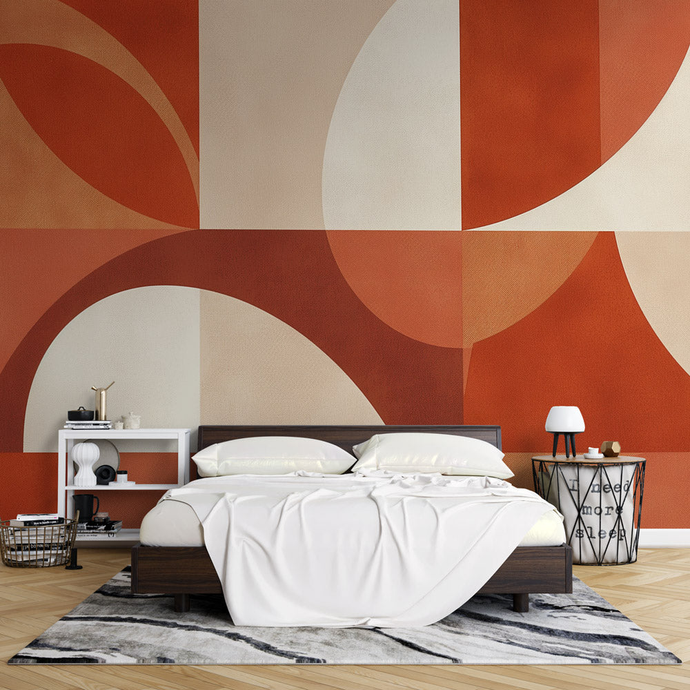 Papier peint art déco géométrique terracotta