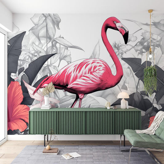 Papier peint flamant rose noir et blanc