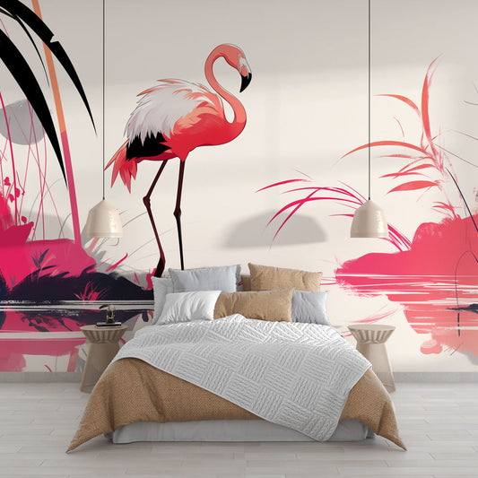 Papier peint flamant rose paradis coloré