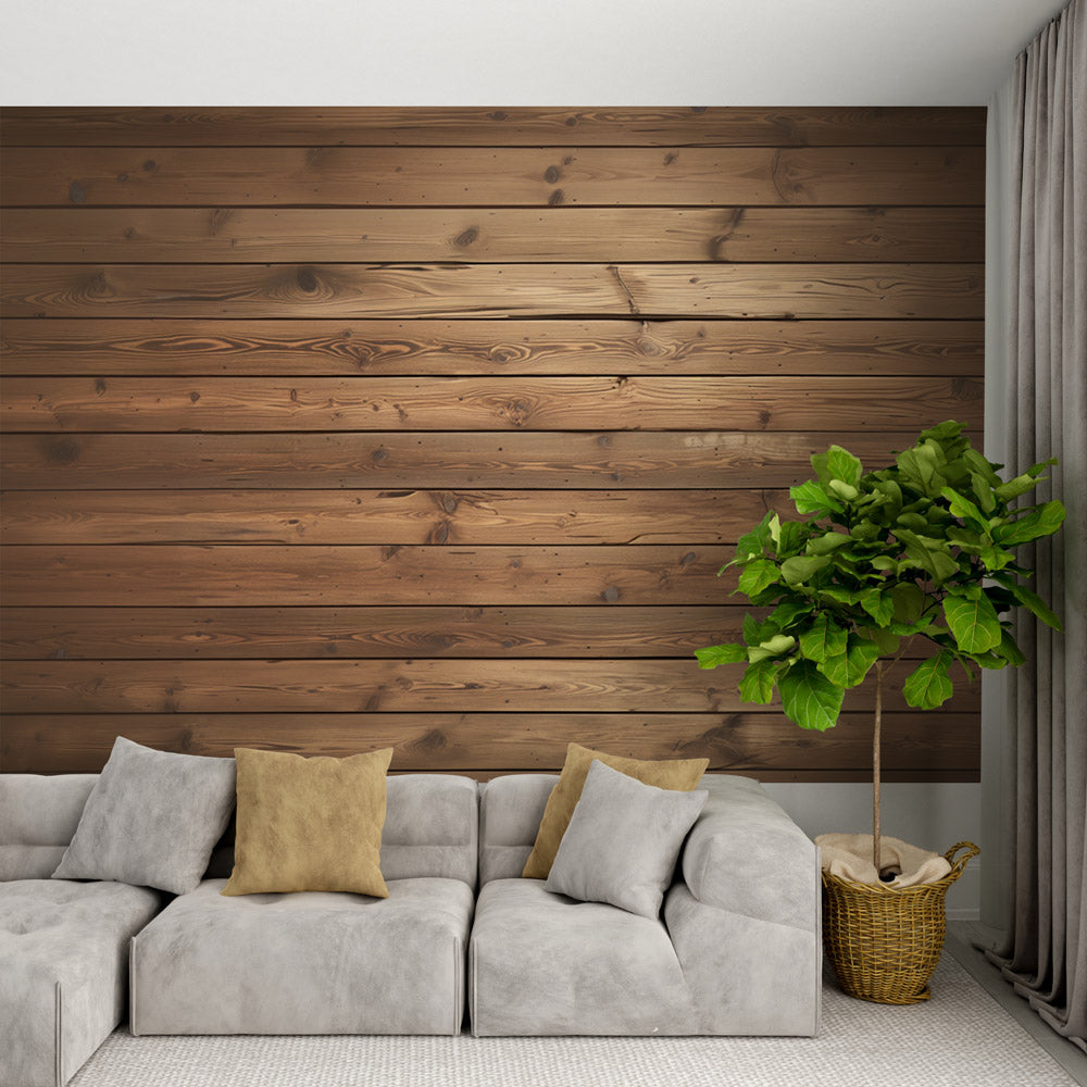 Papier peint imitation bois horizontal marron