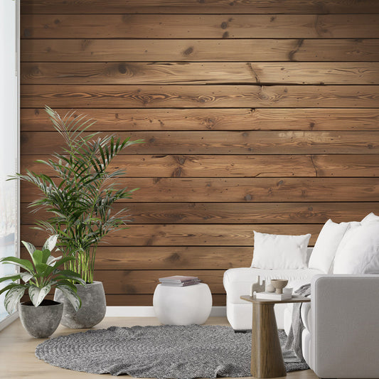 Papier peint imitation bois horizontal marron