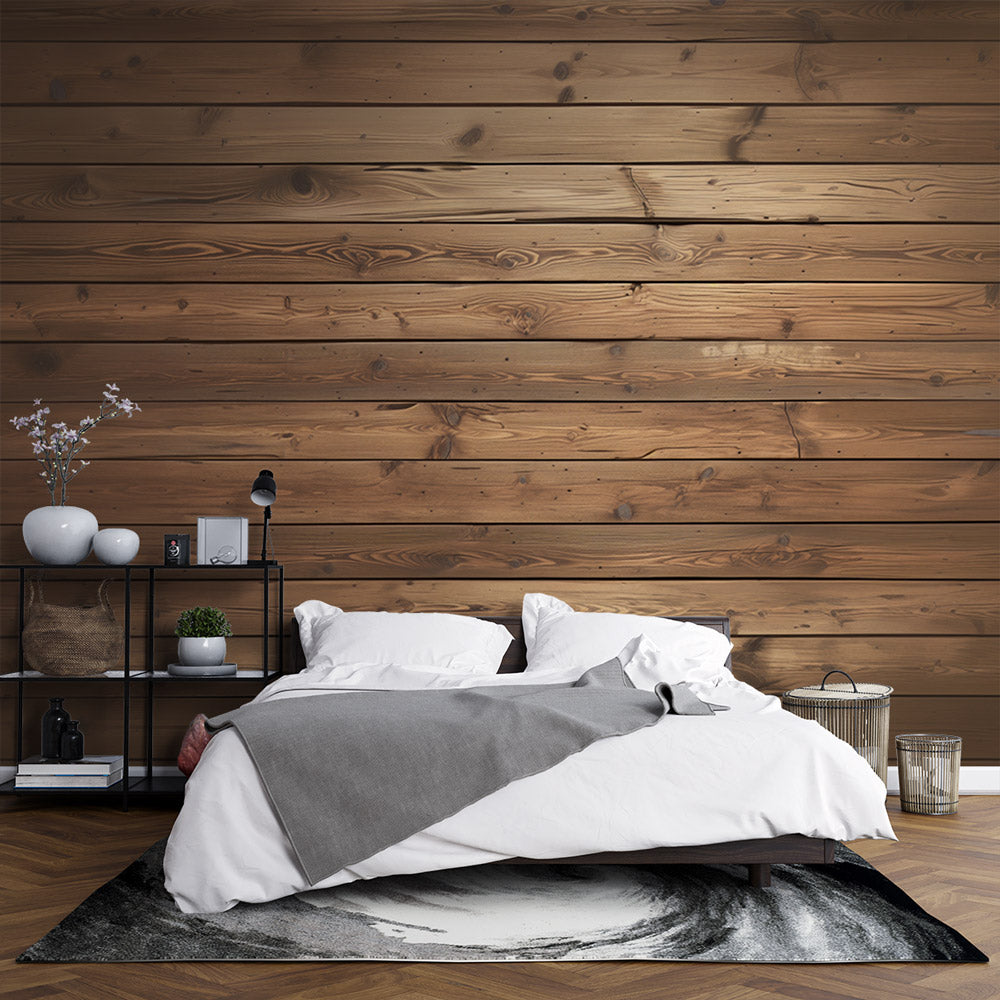 Papier peint imitation bois horizontal marron