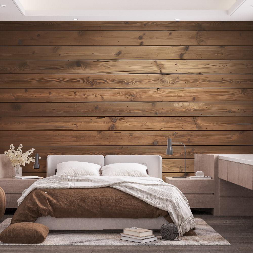 Papier peint imitation bois horizontal marron