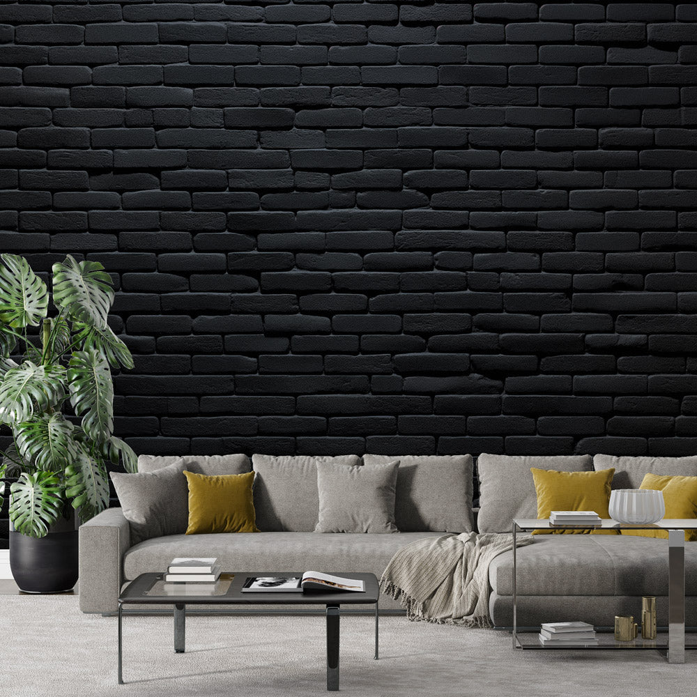 Papier peint briques noires fines