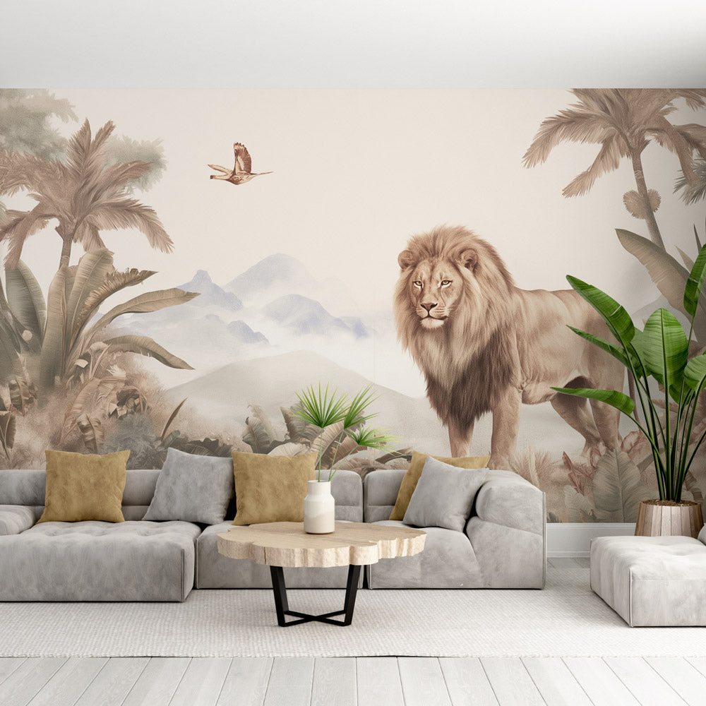 Papier peint lion jungle tropicale