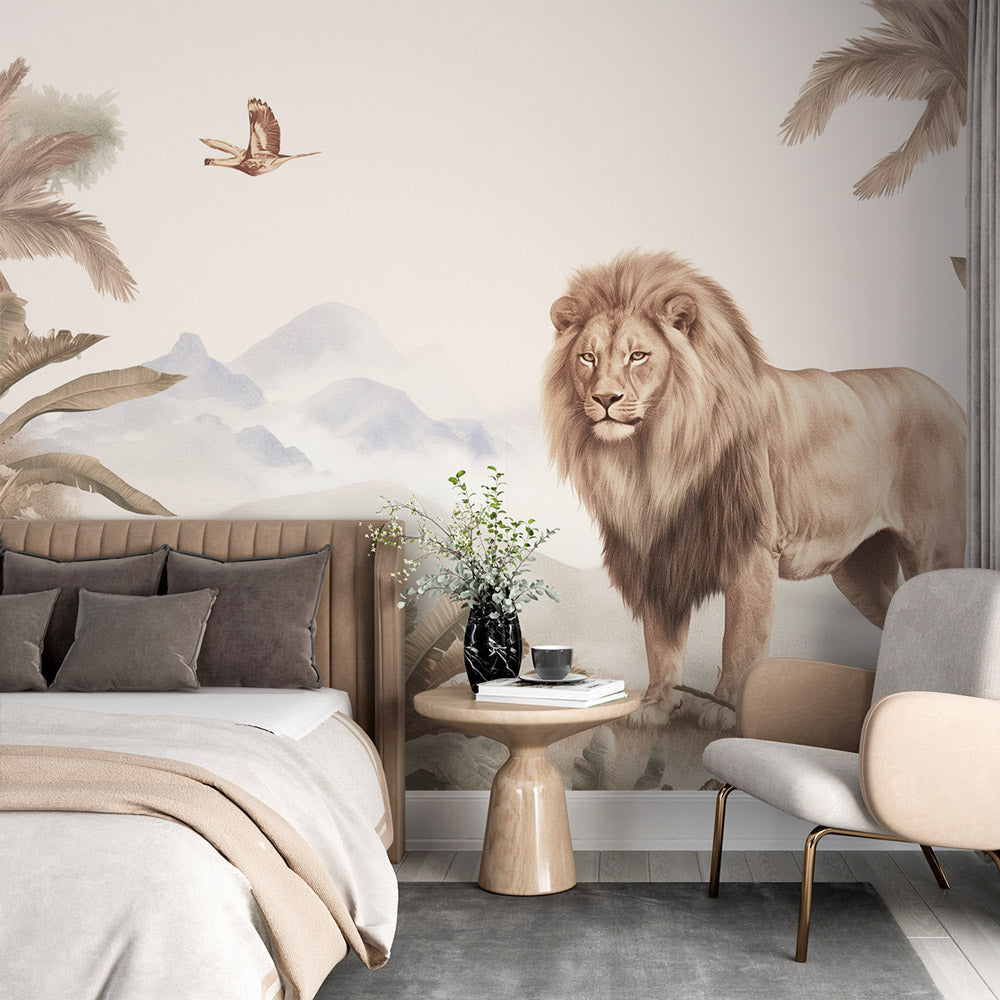 Papier peint lion jungle tropicale