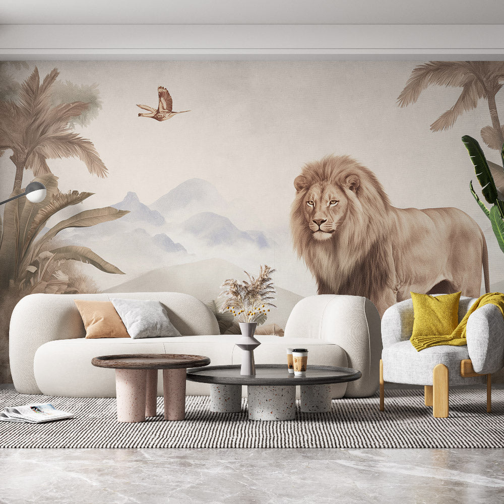 Papier peint lion jungle tropicale