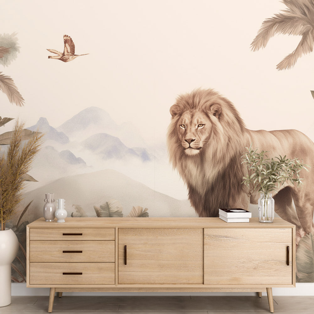 Papier peint lion jungle tropicale