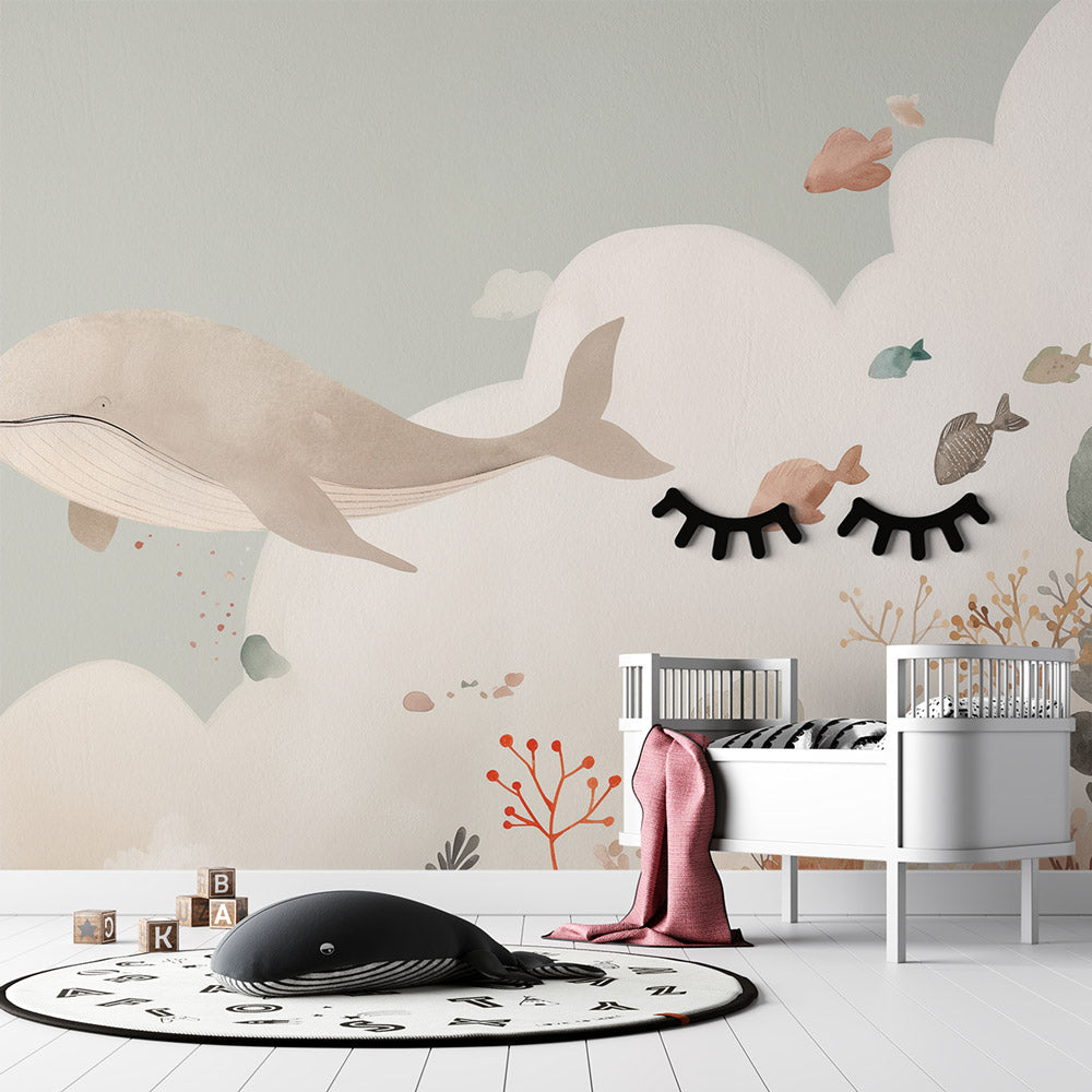 Papier peint baleine océan pastel