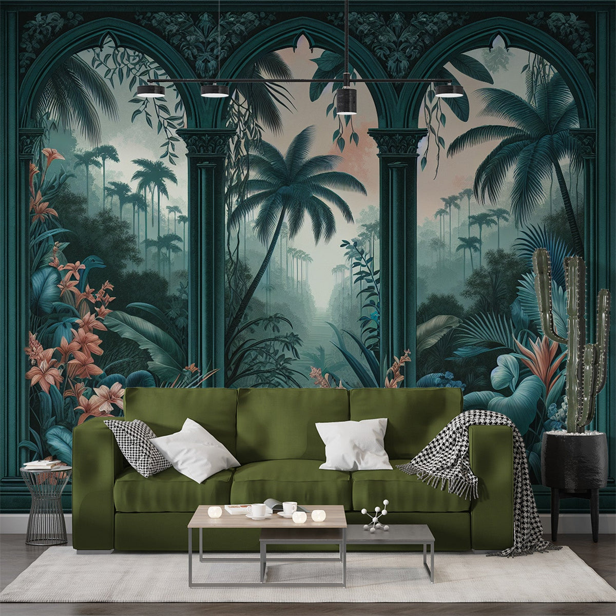 Papier peint art déco arche tropicale