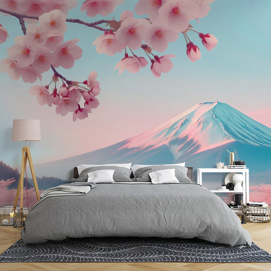 Papier peint japonais cerisiers et mont Fuji