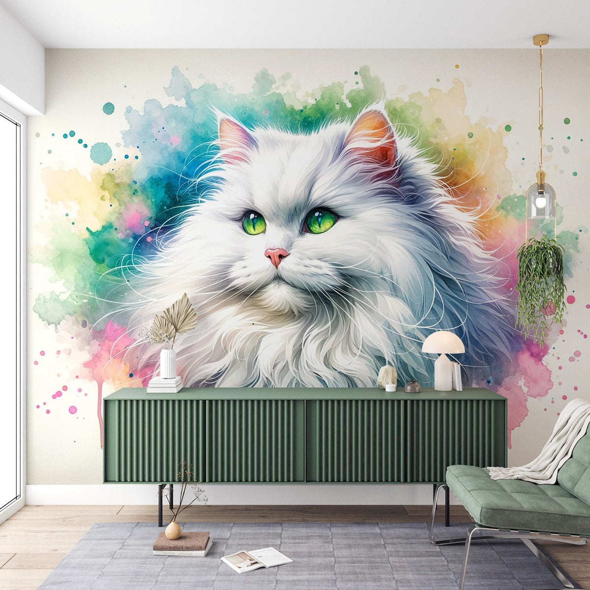 Papier peint chat angora aquarelle