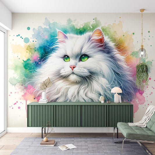 Papier peint chat angora aquarelle