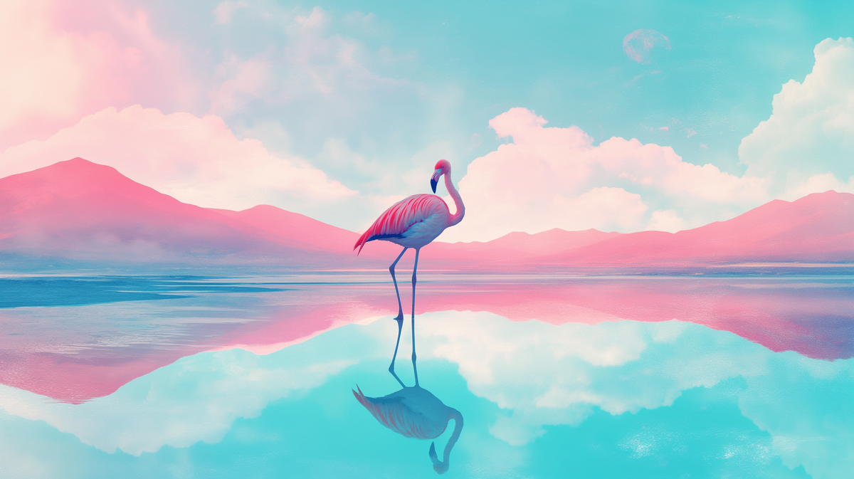 Papier peint flamant rose et montagne collage