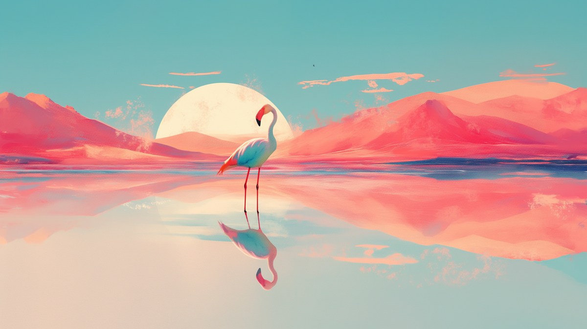 Papier peint flamant rose et soleil collage