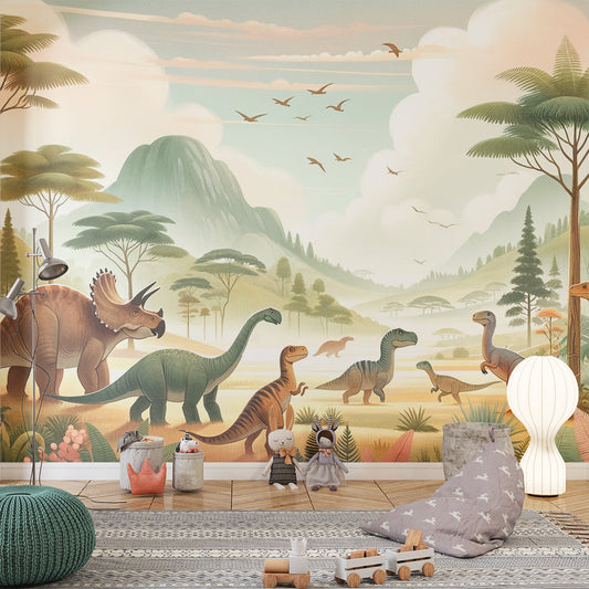 Papier peint dinosaure paysage préhistorique