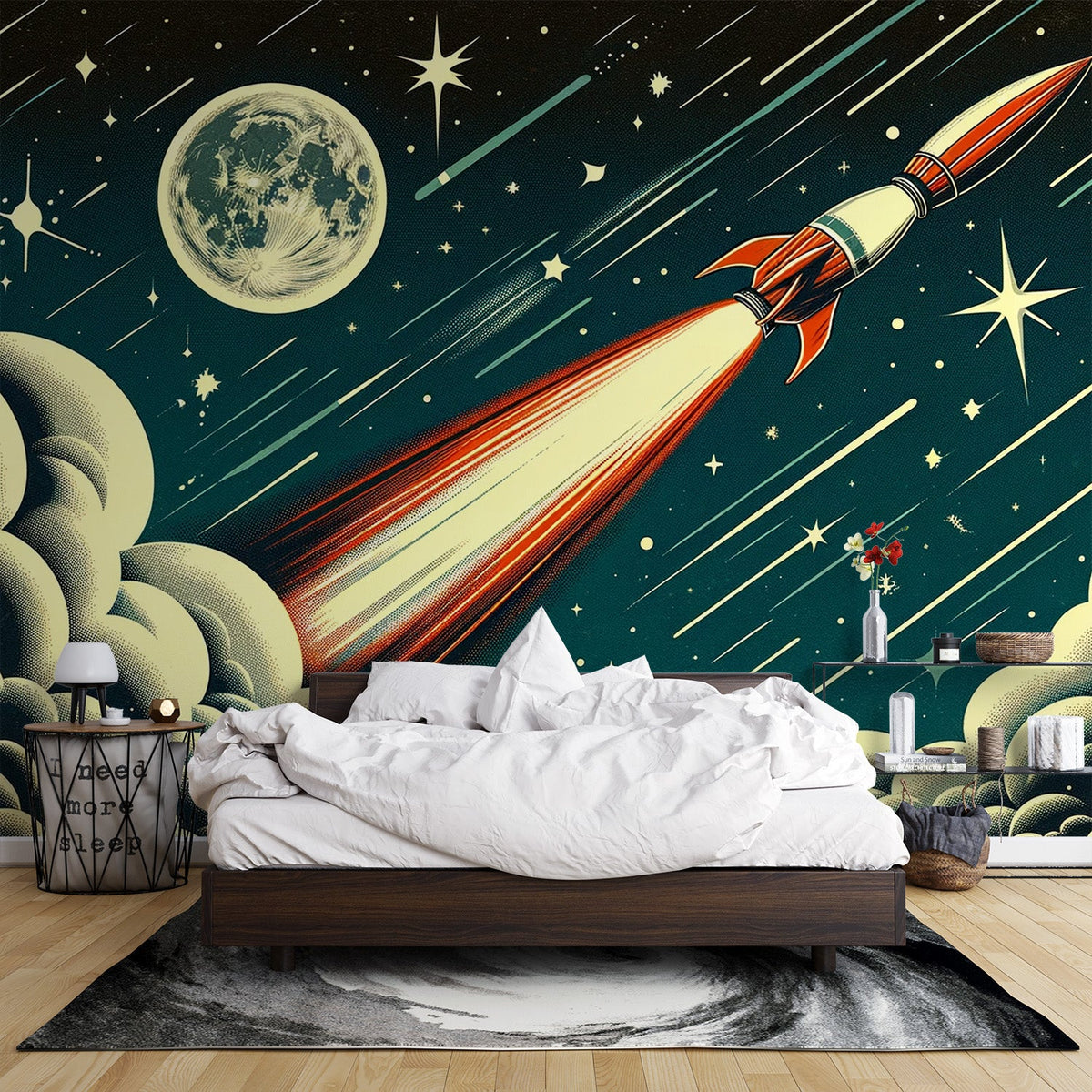 Papier peint espace fusée cartoon