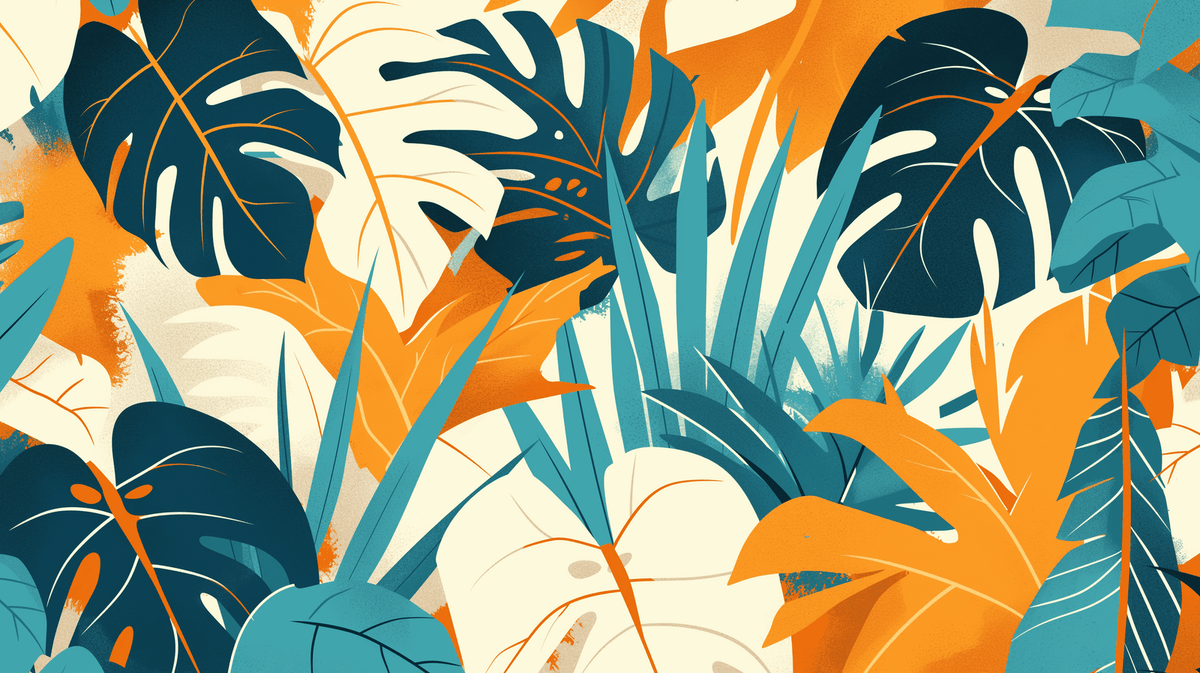 Papier peint feuillage pop art monstera et palmier