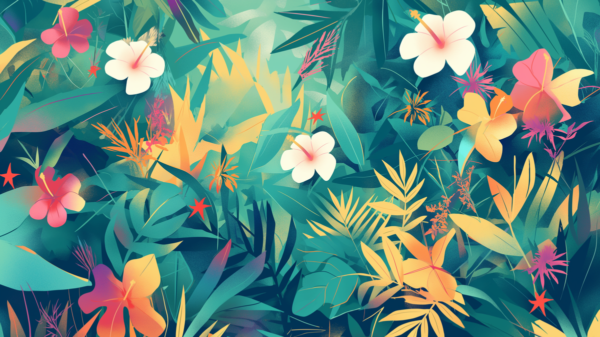 Papier peint feuillage tropical multicolore