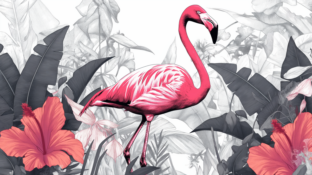Papier peint flamant rose noir et blanc