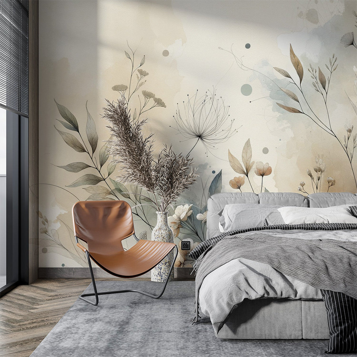 Papier peint fleuri aquarelle fleurs sauvages