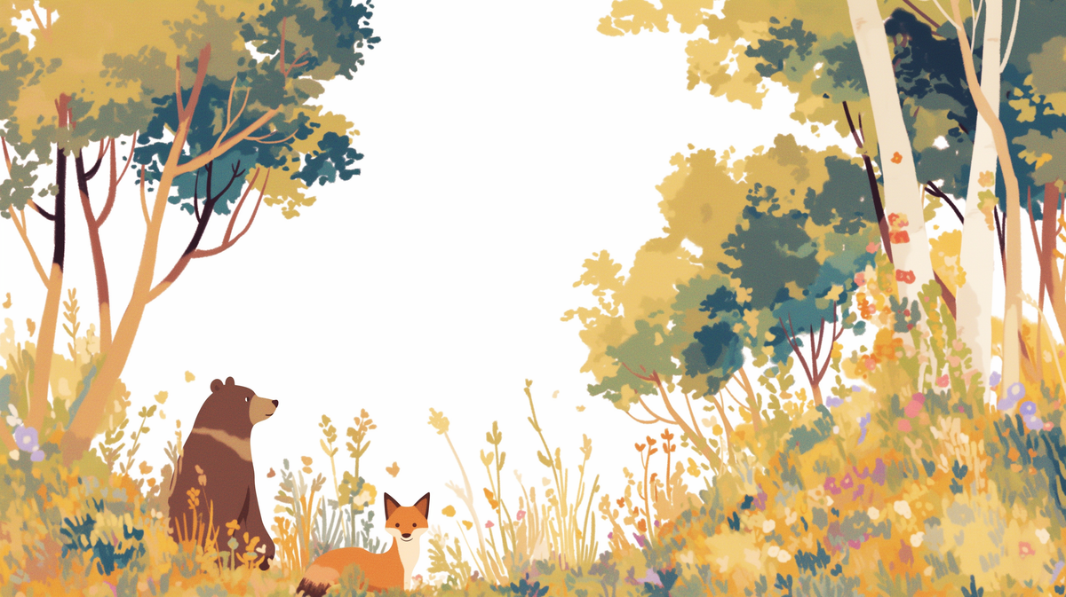 Papier peint forêt ours et renard enfant