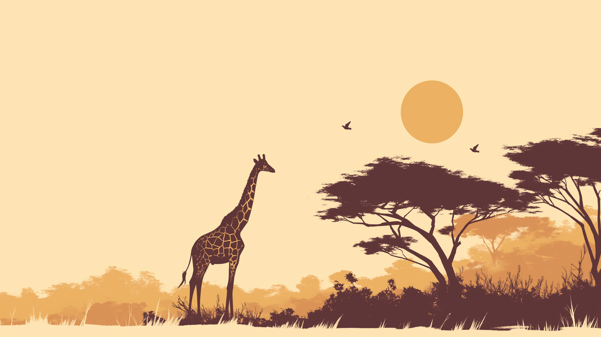 Papier peint girafe coucher de soleil savane